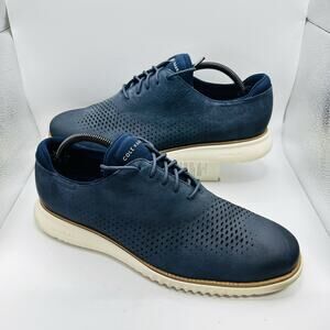 Size 10 - Cole Haan Men's 2.ZERØGRAND Lined Navy Wingtip Oxford Style C39564